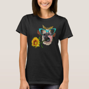 Farmer Girl Cow Heifer With Glasses And Sunflower T-Shirt