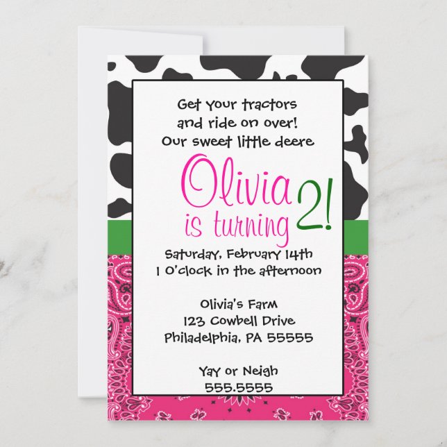 Farmer Girl Inspired Birthday Invitation (Front)