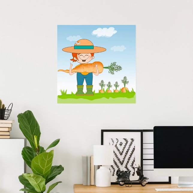 Farmer Girl with Giant Carrot Gardening  Poster (Creator Uploaded)
