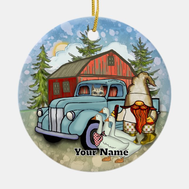Farmer Gnome Ceramic Ornament (Front)