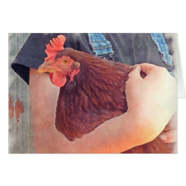 Farmer Hugging Chicken Painted Style (Front Horizontal)
