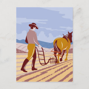 Farmer in Palouse Eastern Washington State WPA Art Holiday Postcard