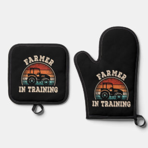 Farmer in Training Tractor Funny Farming Boys Girl Oven Mitt & Pot Holder Set
