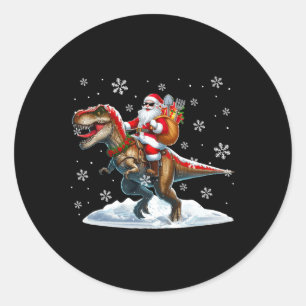 Farmer Job Santa Riding T-rex Christmas Team Lover Classic Round Sticker
