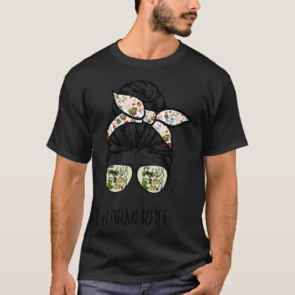 farmer life messy bun hair glasses farm messy bun  T-Shirt
