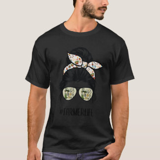 farmer life messy bun hair glasses farm messy bun  T-Shirt