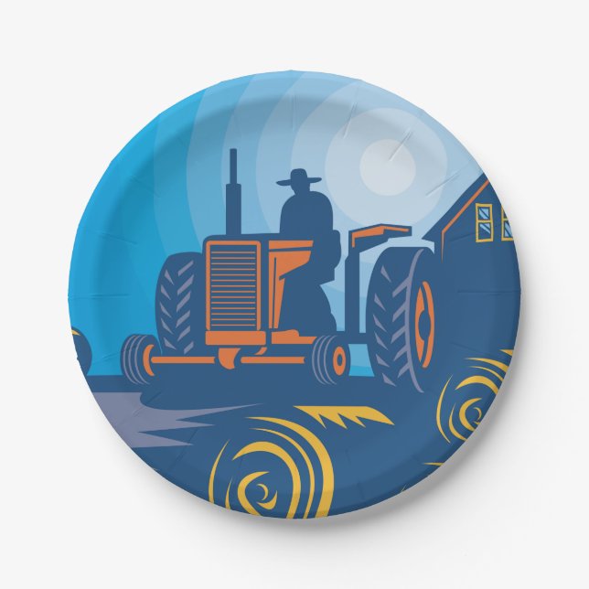 Farmer On A Tractor Paper Plate (Front)