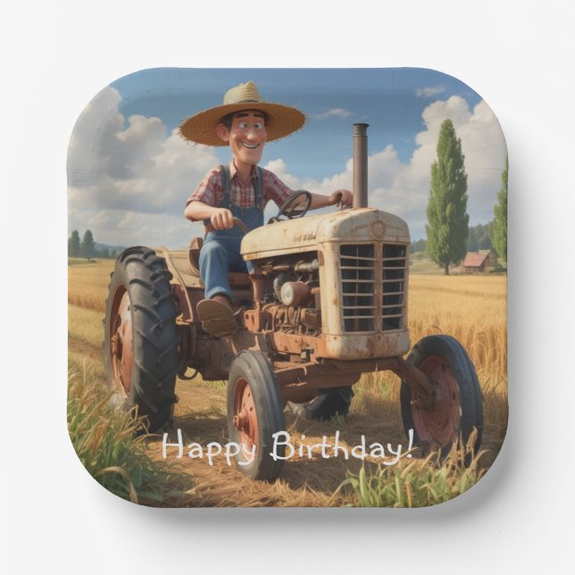 Farmer On Tractor Paper Plate (Front)