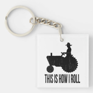 Farmer on  Tractor This is How I ROLL Key Ring