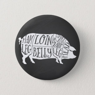 farmer pig pork butcher meat cuts art small holder 6 cm round badge