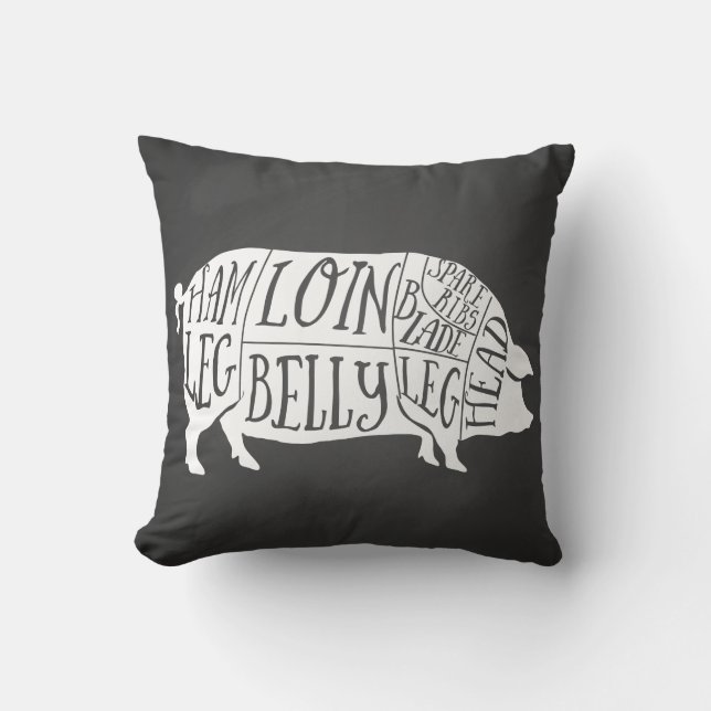 farmer pig pork butcher meat cuts art small holder cushion (Front)