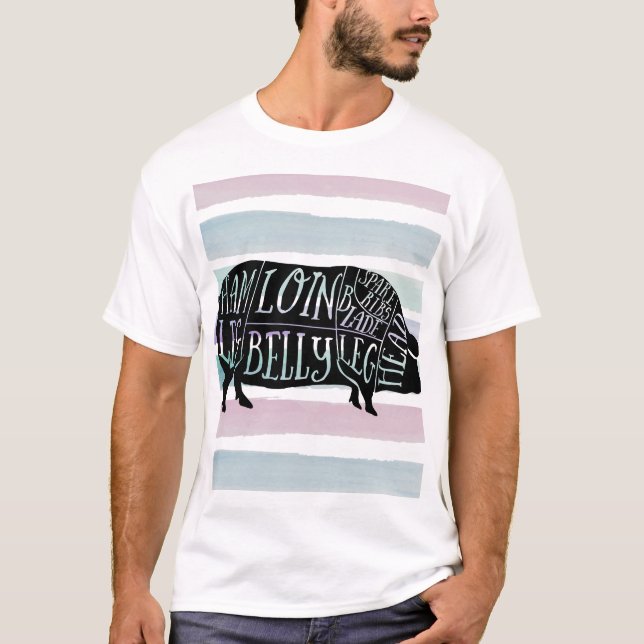 farmer pig pork butcher meat cuts art small holder T-Shirt (Front)