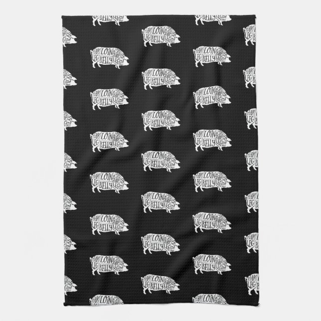 farmer pig pork butcher meat cuts art small holder tea towel (Vertical)
