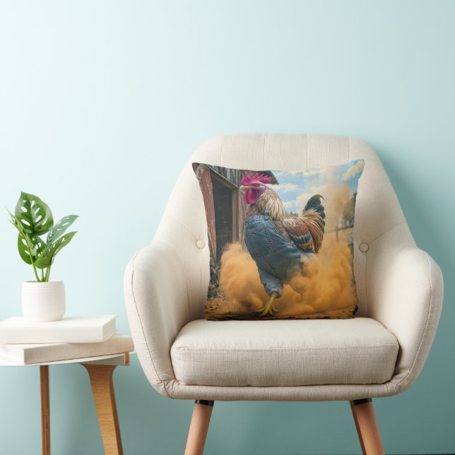 Farmer Rooster Kicking Up Dust Cushion (Chair)