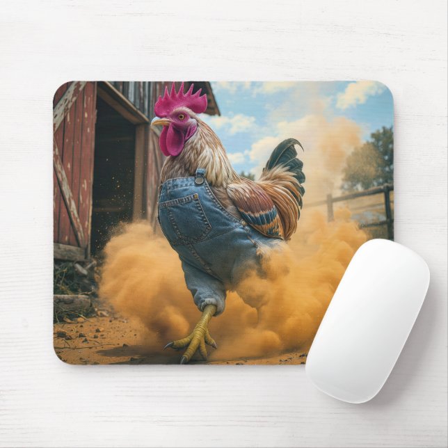 Farmer Rooster Kicking Up Dust Mouse Pad (With Mouse)