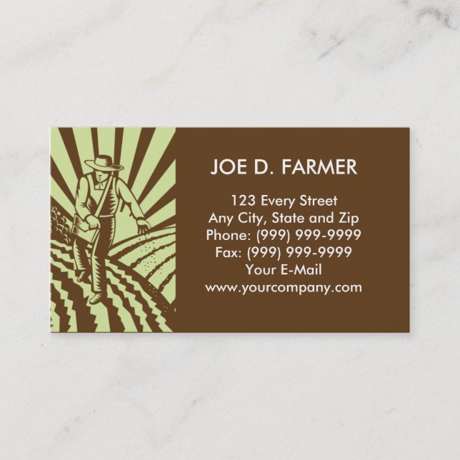 farmer  sowing seeds ploughed field business card (Front)