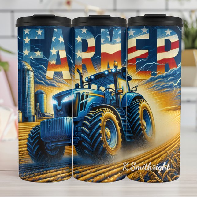 Farmer Tractor American Flag Field Thermal Tumbler (Creator Uploaded)