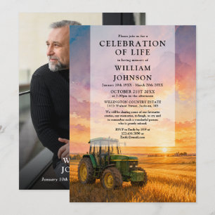 Farmer Tractor Celebration of Life Funeral Photo Invitation