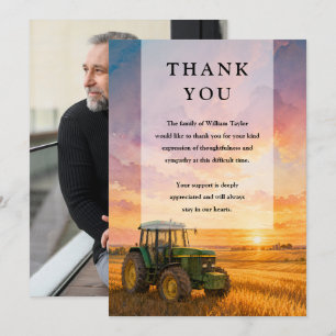 Farmer Tractor Celebration of Life Funeral Photo Thank You Card