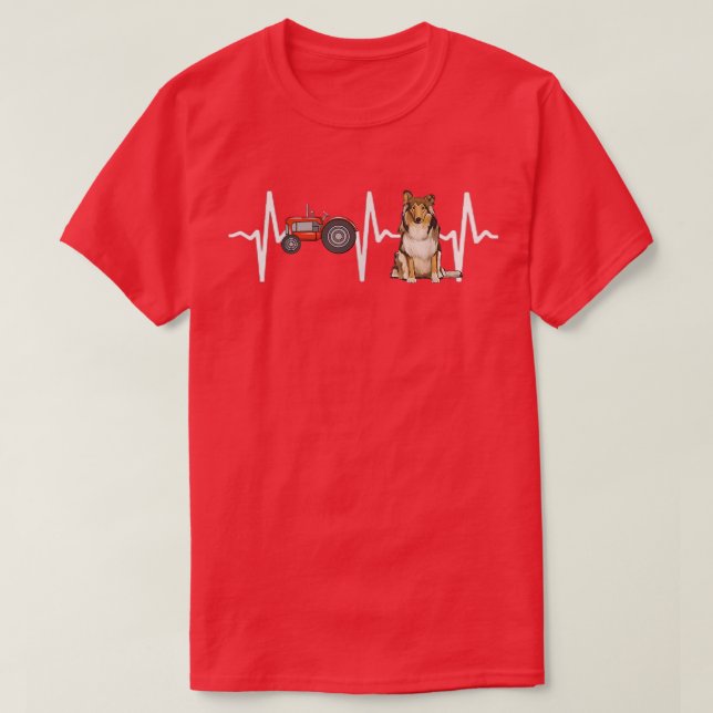 Farmer Tractor Collie Heartbeat Dog Lover  T-Shirt (Design Front)