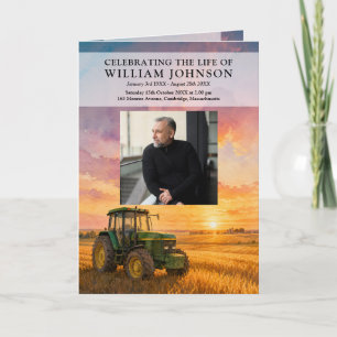 Farmer Tractor Funeral Memorial Order Of Service Program
