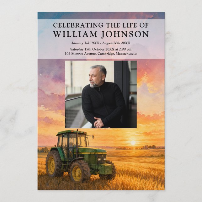 Farmer Tractor Funeral Order Of Service Photo Program (Front)