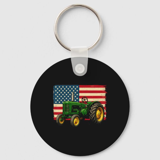Farmer Tractor Usa Flag 4th Of July  Key Ring (Front)