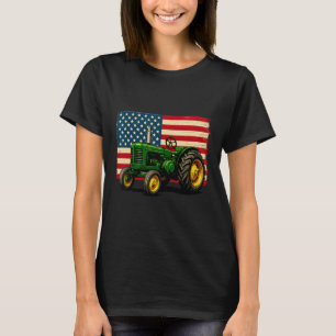 Farmer Tractor Usa Flag 4th Of July T-Shirt