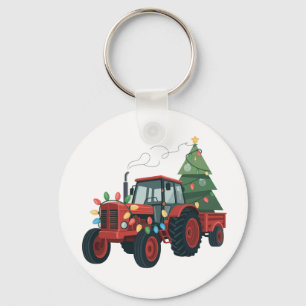 Farmer Tractor Xmas Lighting Tractor Christmas Key Ring