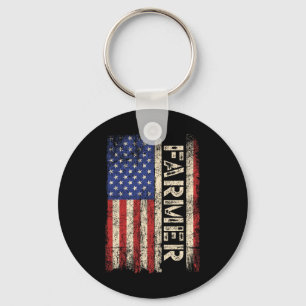 Farmer Tractors Usa American Flag Patriotic Farmin Key Ring
