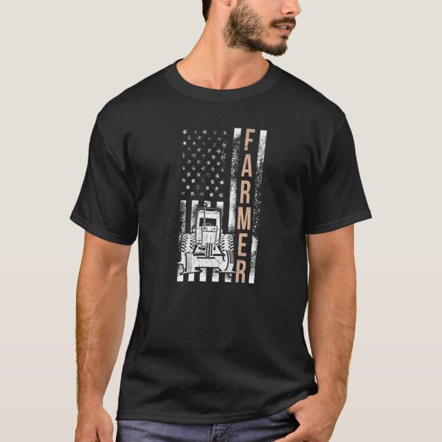 Farmer USA Flag Rancher Barnyard Harvest Farming B T-Shirt (Front)