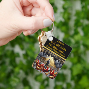 Farmer With New Hampshire Red Chickens at Dawn Key Ring