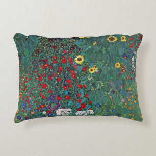 Farmergarden w Sunflower by Klimt, Vintage Flowers Decorative Cushion