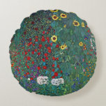 Farmergarden w Sunflower by Klimt, Vintage Flowers Round Cushion<br><div class="desc">Farmergarden with Sunflower (1905/06) by Gustav Klimt is a vintage Victorian Era Symbolism fine art floral painting. A nature scene with a variety of flowers and sunflowers in a garden on a farm. About the artist: Gustav Klimt (1862-1918) was an Austrian Symbolist painter and one of the most prominent members...</div>