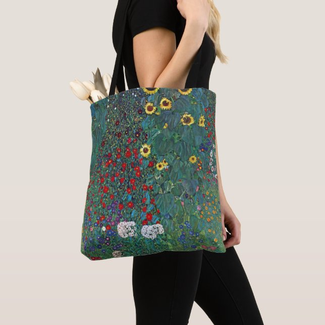 Farmergarden w Sunflower by Klimt, Vintage Flowers Tote Bag (Close Up)