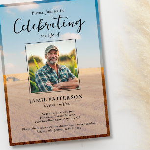 Farmer's Celebration of Life Custom Photo, Funeral Invitation