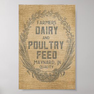 Farmers Dairy Poultry Feed Sack Burlap Poster