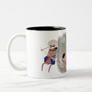 Farmers feed the buffalo rice bran. Two-Tone coffee mug