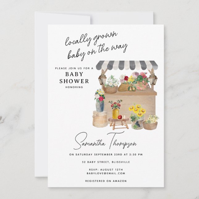 Farmer's Flower Cart Stand Market Baby Shower Invitation (Front)