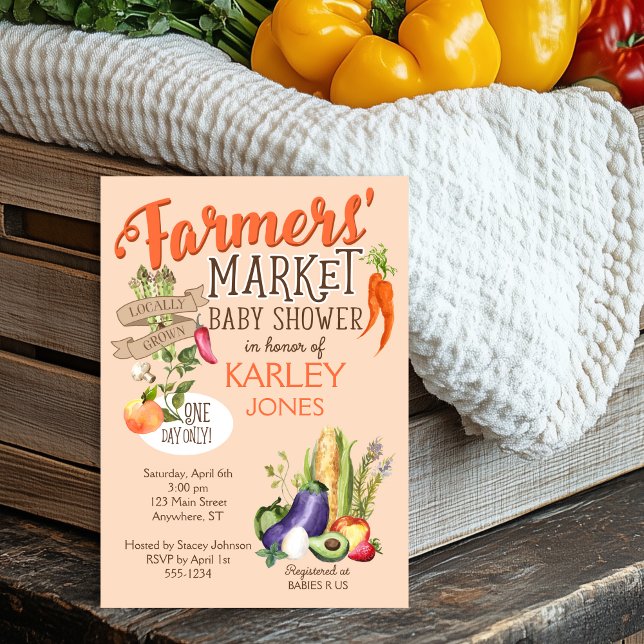 Farmers Market Baby Shower Invitation (Shown on a 5" x 7" card)