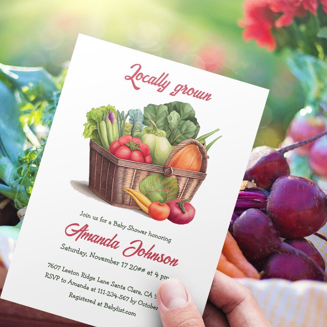 Farmer's Market Basket Locally Grown Baby Shower Invitation (Creator Uploaded)
