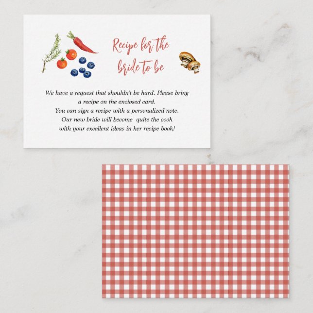 Farmers Market Bridal Shower Recipe request  Enclosure Card (Front/Back)