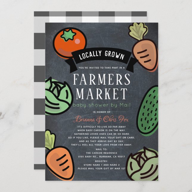 Farmers Market Chalkboard Baby Shower by Mail Invitation (Front/Back)