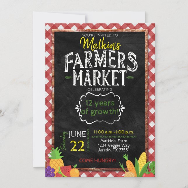 Farmers Market Chalkboard Birthday Invitation (Front)