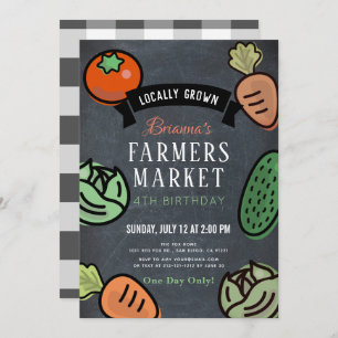 Farmers Market Chalkboard Kids Birthday Invitation