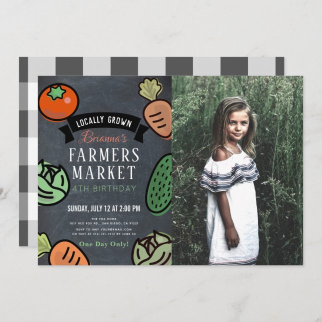 Farmers Market Chalkboard Kids Photo Birthday Invitation (Front/Back)