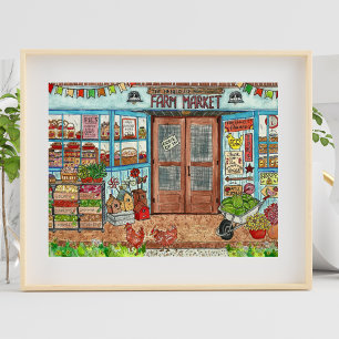Farmer's Market Country Store Watercolor Poster