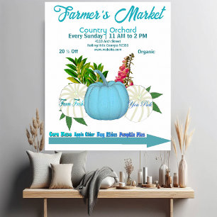 Farmers Market Fall Pumpkins White Blue Harvest  Poster