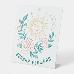 Farmers Market Florist Sun Moon Roses Magical Boho Pedestal Sign