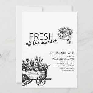 Farmer's Market Flowers Black and White Invitation